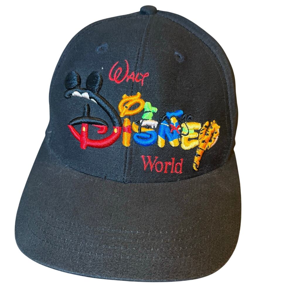 VTG Walt Disney World Baseball Hat Y2K Puff Embroidered Character SnapBack Black
